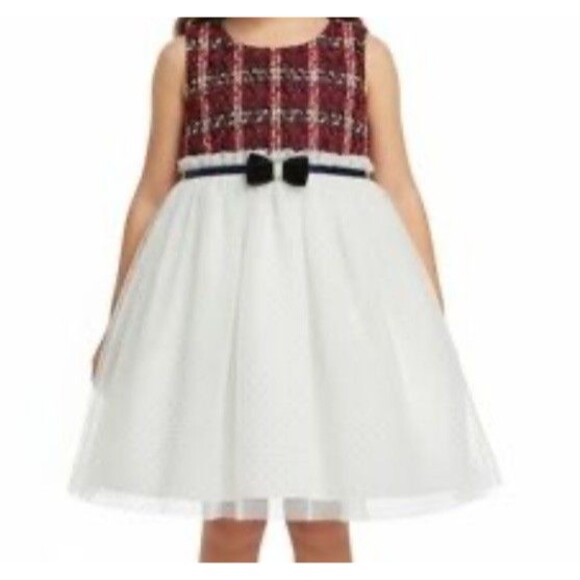 Blueberi Gold Girls Sleeveless Boucle Dress Tulle Glitter Bow Sz 4T Holiday - Picture 1 of 13